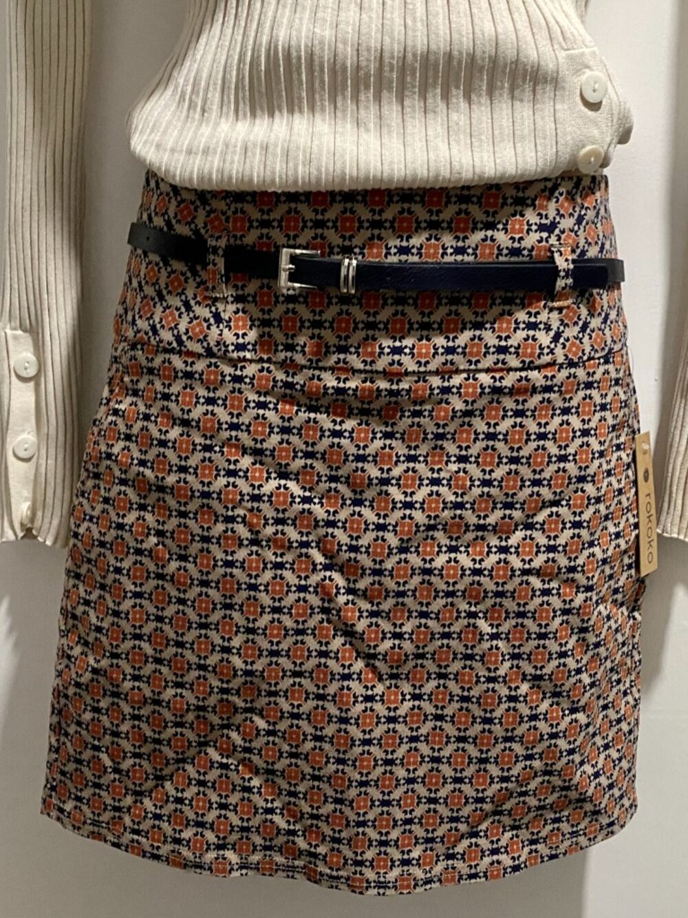 New Rokoko High Rise Belted Pockets Preppy Stretch Pencil Bandage Mini Skirt S/M